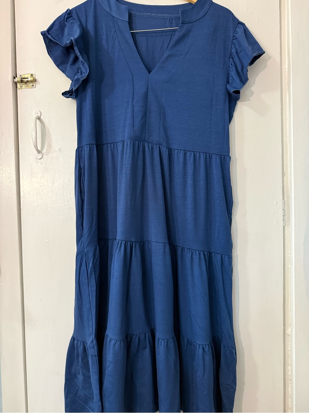 Women's Blue Tiered Ruffle Sleeve Maxi Dress